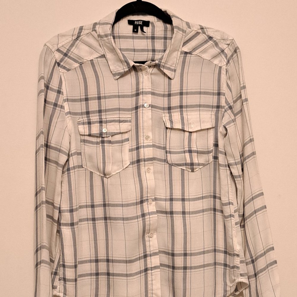 Paige Button Up Striped Pattern Blouse Size Mediu… - image 1